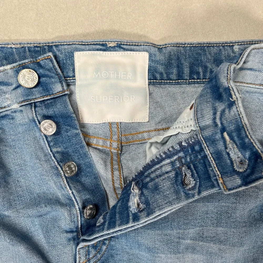 Mother The Tomcat Jeans Women 26 Light Blue Distressed Straight Leg Confession‎